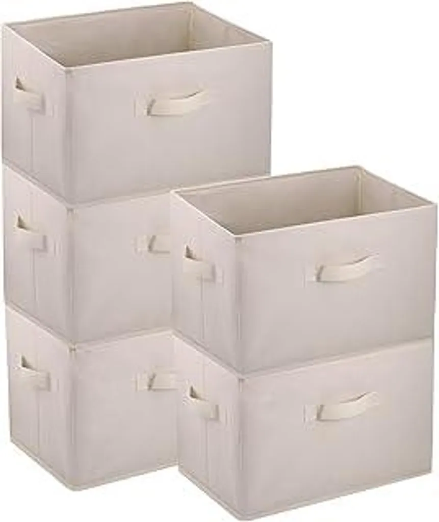 Hejo 5 pezzi scatola di stoccaggio in tessuto grande, 38x25x25cm scatole pieghevoli in tessuto per lo stoccaggio, organizer per armadio, organizer per armadio, cesto portaoggetti per vestiti, giocattoli, libri (beige)