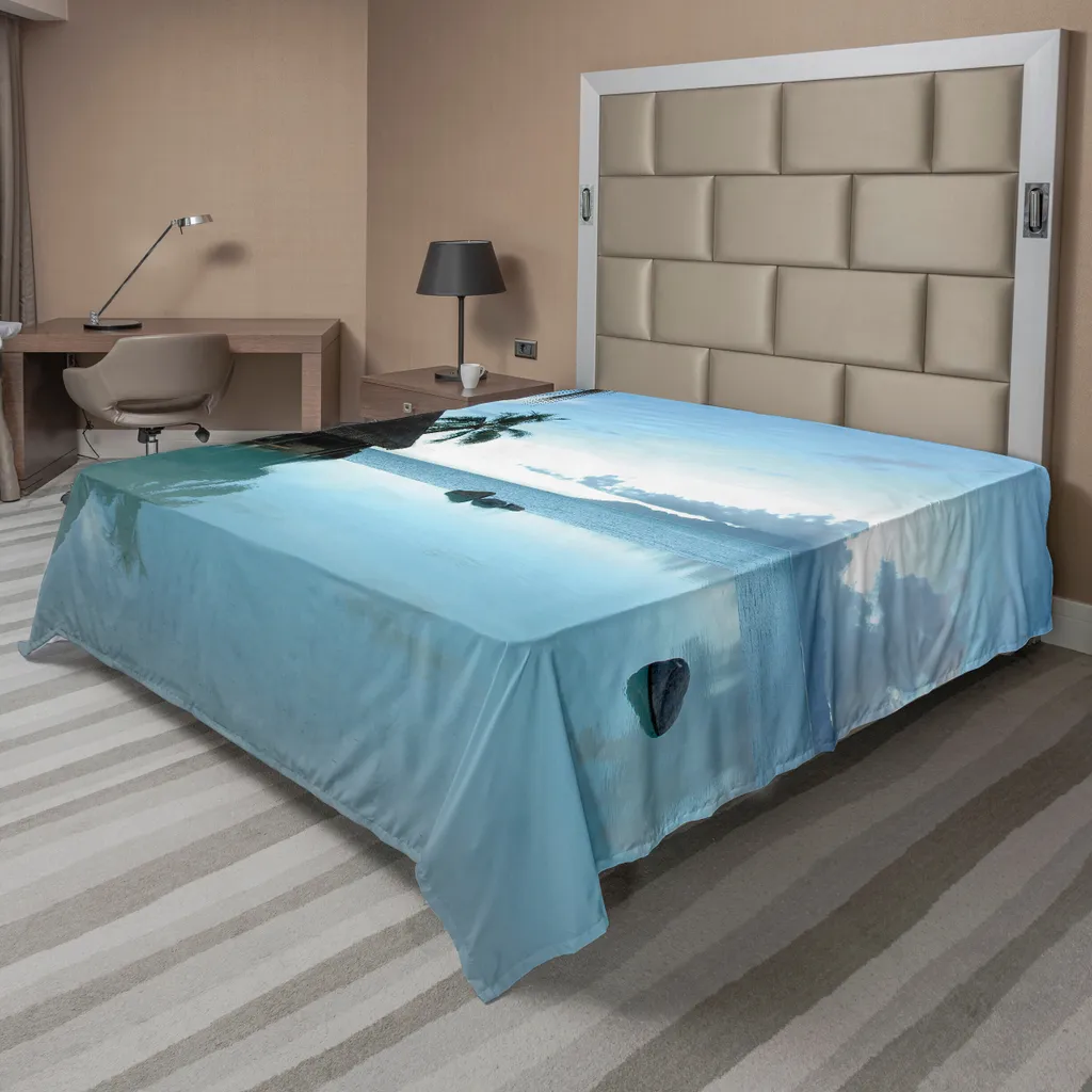 Drap plat doux et confortable imprimé paysage mer rustique 260x228cm