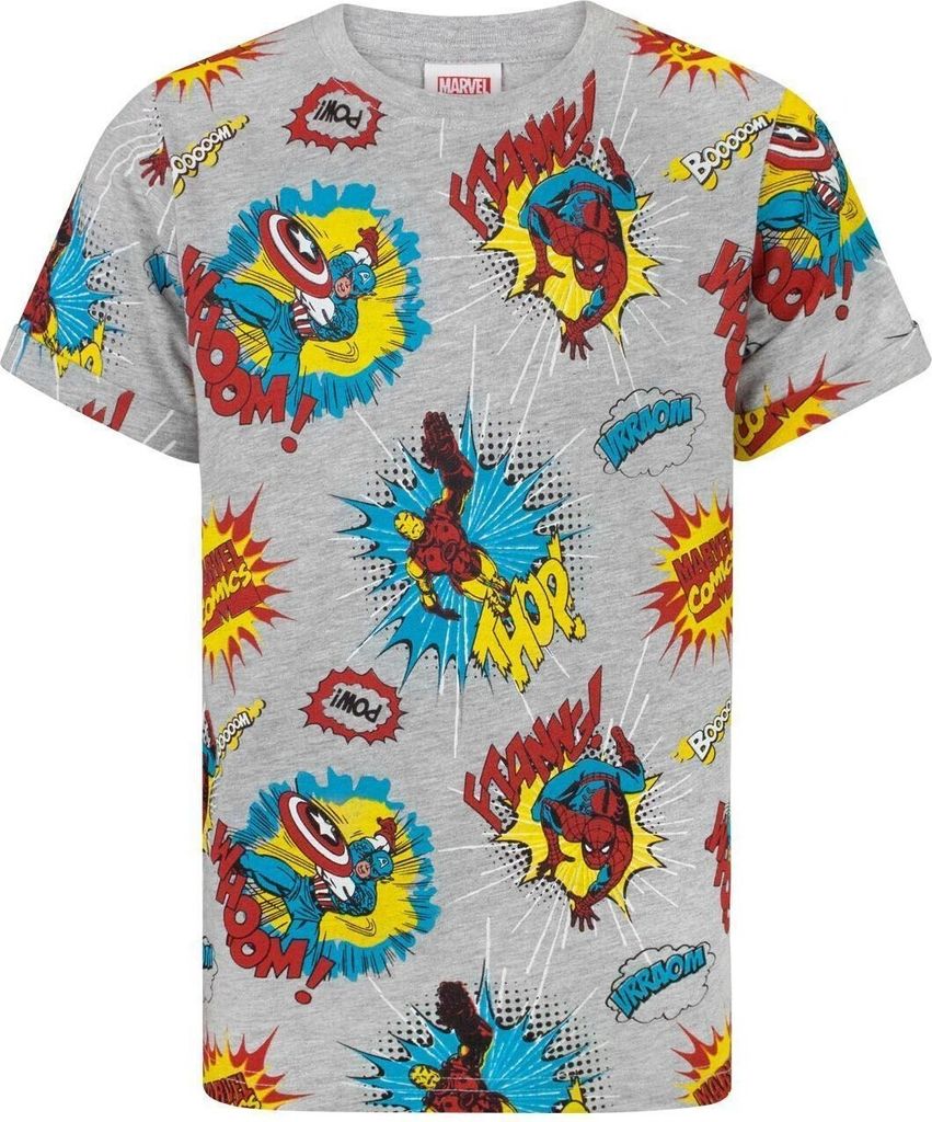 Marvel - T-Shirt Rundum bedruckt für Jungen NS6765 (146-152) (Grau meliert/Rot/Gelb)