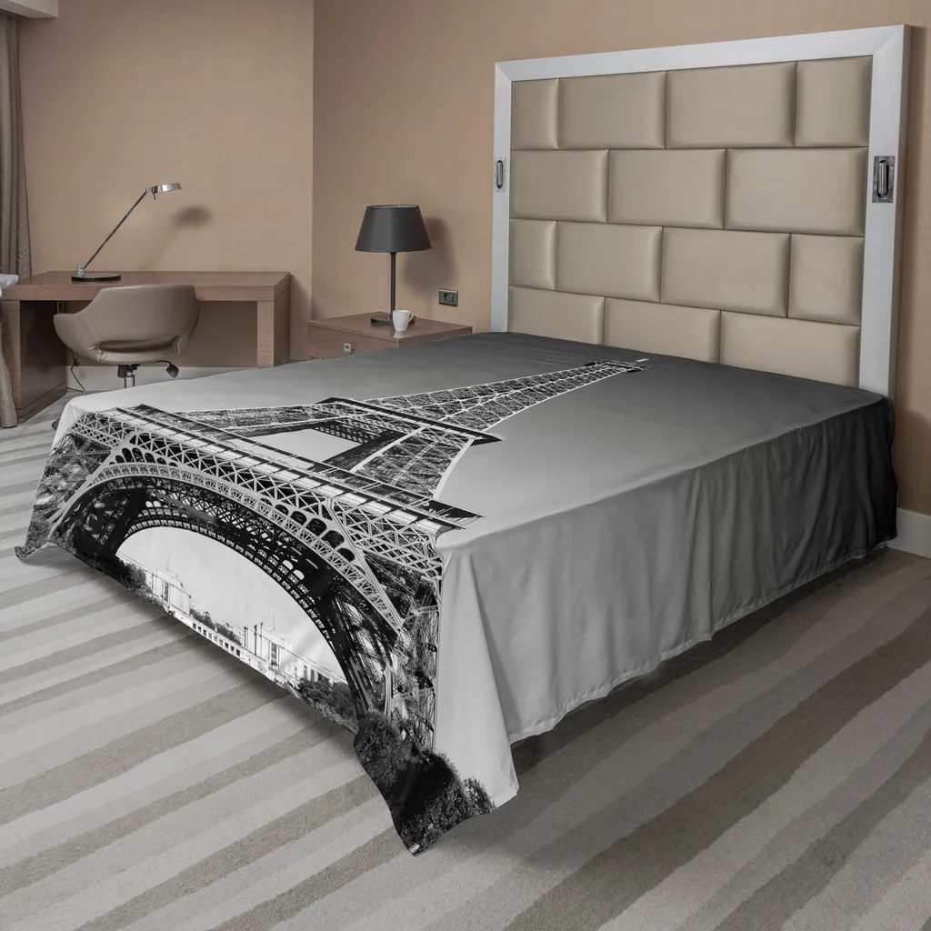 Drap de Lit Doux Tour Eiffel Monochrome, Textile Décoratif 266x260 cm