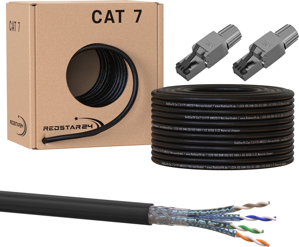 Cat 7 Erdkabel Netzwerkkabel Verlegekabel Outdoor UV Außen Rj45 Stecker CAT 8 50m 2x Cat8 Stecker Werkzeuglos