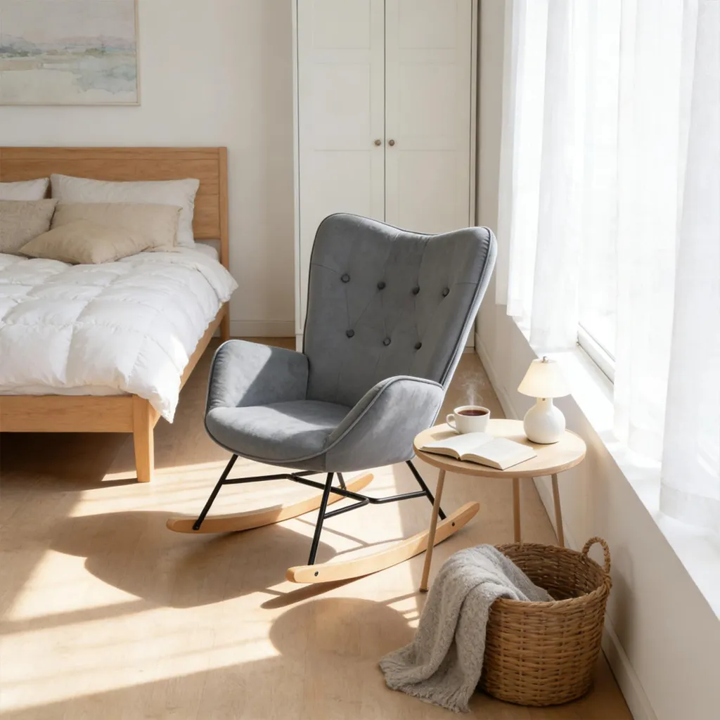 Fauteuil à bascule velours gris avec accoudoirs matelassés confort EPPING - 9