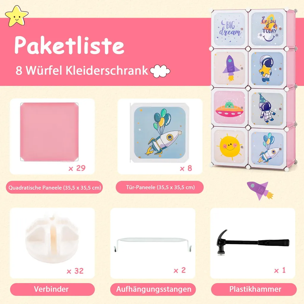 Armoire pour Enfants Modulable Rose : La Solution de Rangement à 8 Cubes
