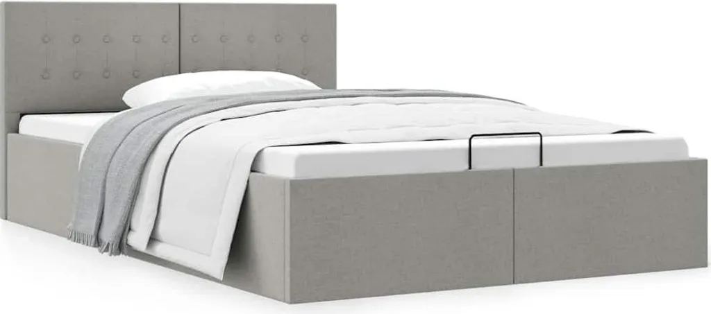 Lit de rangement hydraulique vidaXL gris clair en tissu de 120x200 cm