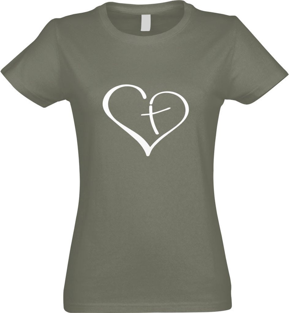 Kiwistar - T-Shirt tailliert - Damen - Olive - Christian Love - mit Motiv Bedruckt - Funshirt Design - Sport - Freizeit - Damen - XXL