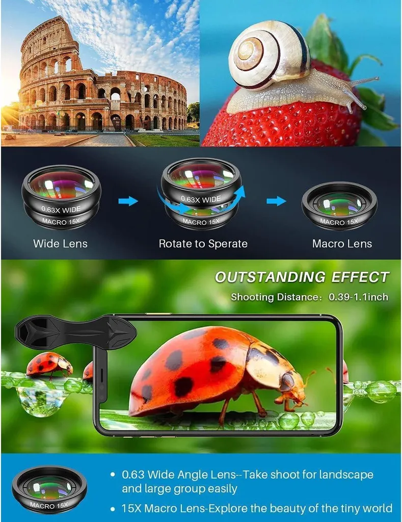 Objectif pour Téléphone Set Complet 10 Accessoires Macro et Grand Angle - 2