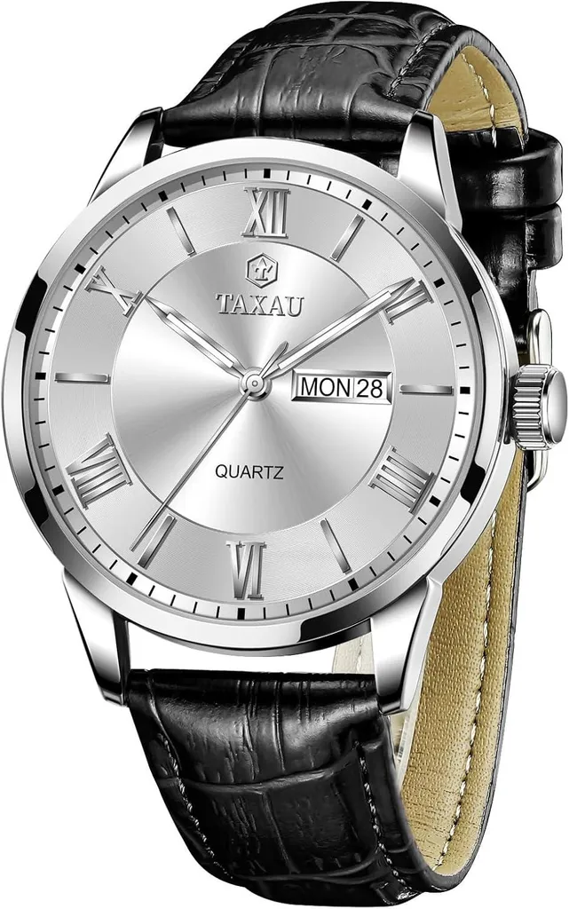 Orologio Urban Big Face Pelle Nera - Impermeabile Uomo Giorno Data