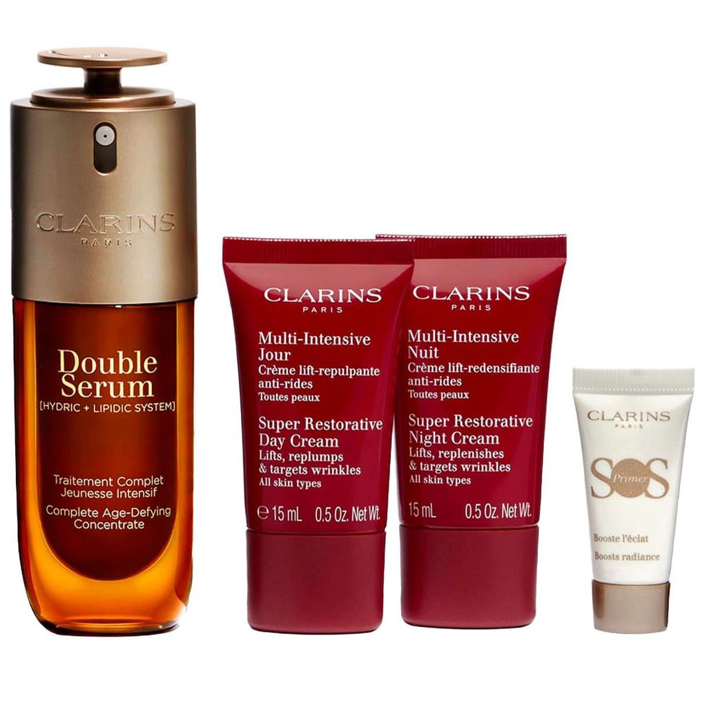 Clarins-Set: Clarins: Super Restorative, Reparative Tagescreme für das Gesicht, 15 ml + Super Restorative, Reparative Nachtcreme für das Gesicht,...