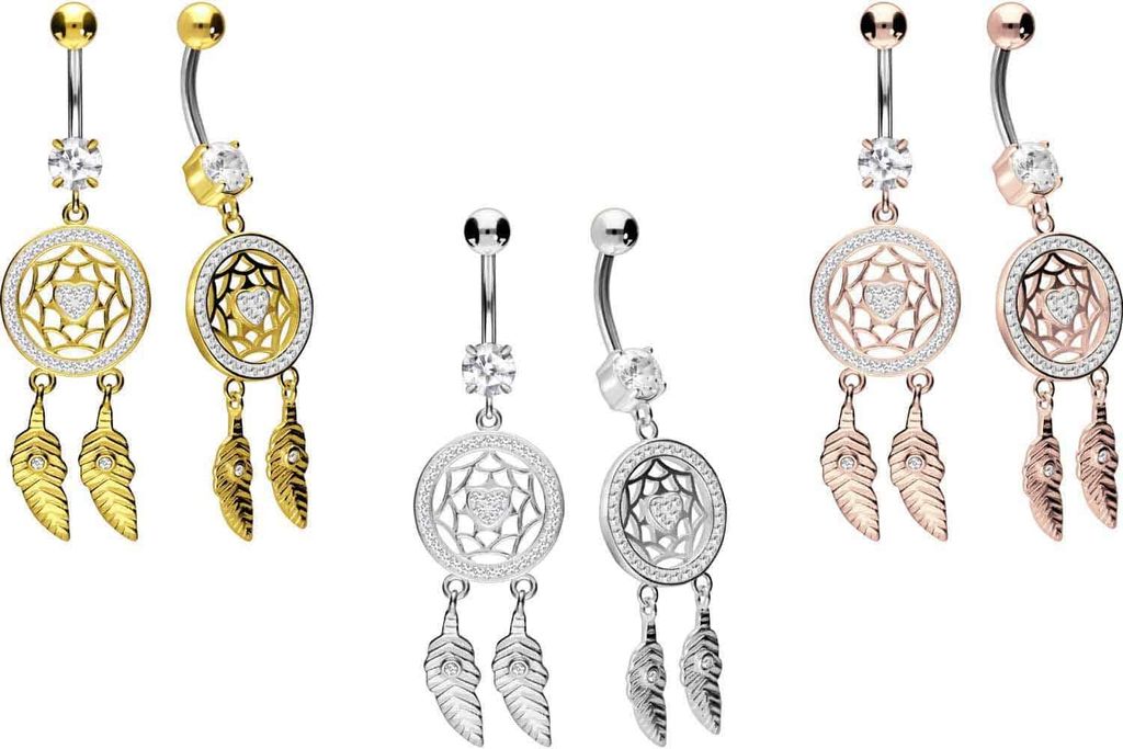 Bauchnabelpiercing Titan Bananabell mit 925er Silber-Design TRAUMFÄNGER + HERZ