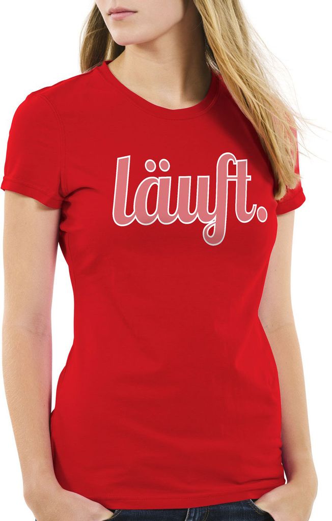 style3 läuft Damen T-Shirt Funshirt Spruchshirt Shirt, Farbe:Rot, Größe:L