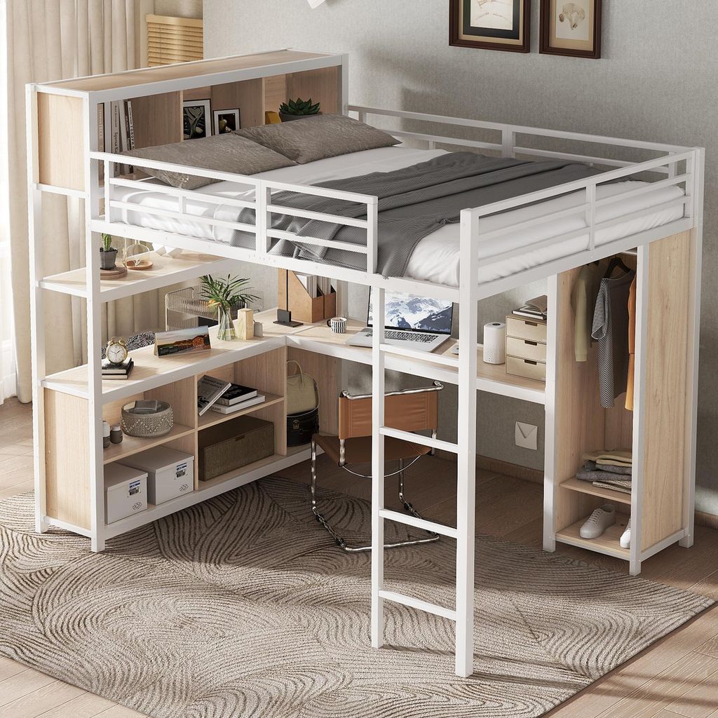 MODFU Lit Mezzanine Double 140x200 cm - Avec Bureau Intégré Image du produit 