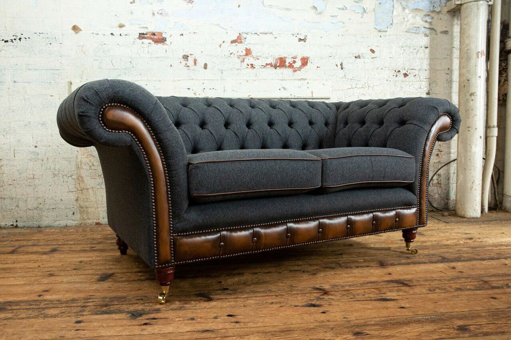 Luxus Chesterfield Sofa Couch Polster Sitz Couchen Sofas Textil Schwarz Original
