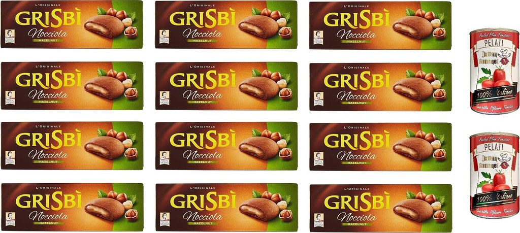 12x Matilde Vicenzi Grisbì alla Nocciola Klassischer Schokoladenkeks Süße Snacks 150g + Italian Gourmet 100% italienische geschälte Tomaten dos...