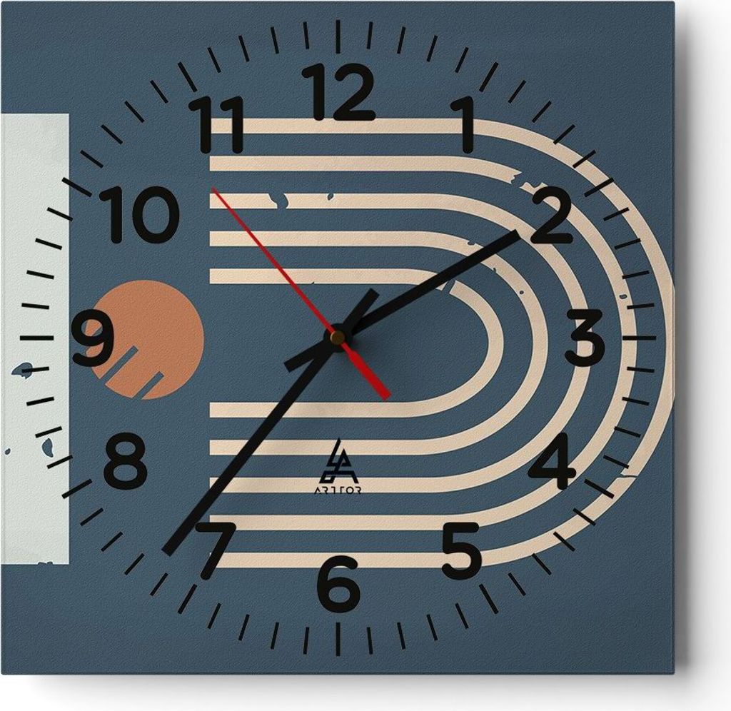 Wanduhr - Quadrat - Glasuhr - Abstraktion Stadion Modern - 30x30cm - Schleichendes Uhrwerk - Lautlos - zum Aufhängen bereit - Dekoration Modern - ...