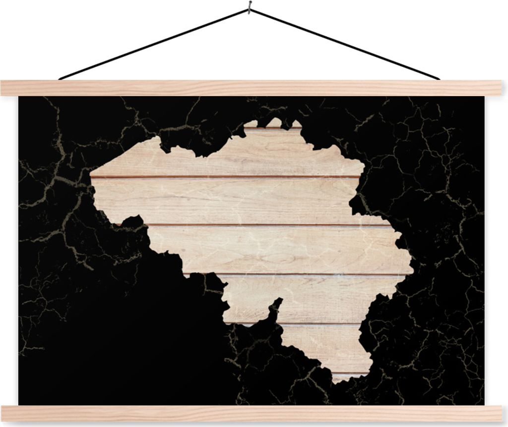 MuchoWow Textilposter Karte Europa - Belgien - Holz 120x80 cm mit holzfarbenen Rahmen - Aufhängeset