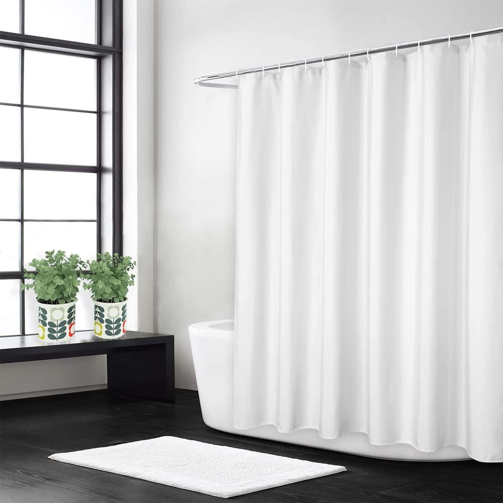 Duschvorhang aus Leinen (240 g/m², schwerer), breites Modell, mit Haken, Hotelqualität, waschbar, weiß, 180 x 200 cm