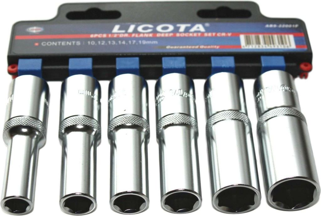 1/2 Zoll Nuss Set 6-teilig, SW 10-19, Cr-V, mit Flankenschutz