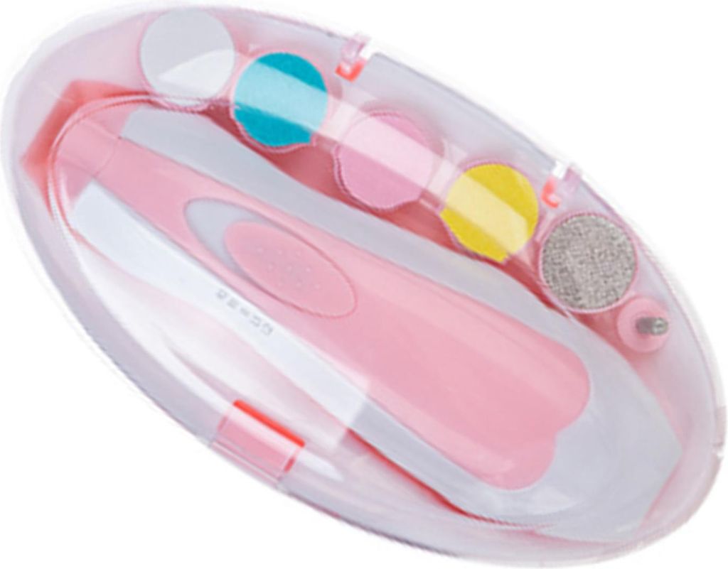 6 in 1 elektronische Baby-Nagelknipser-Datei, sichere Schleifköpfe, Trimmer-Set für Neugeborene, Maniküre, Rosa