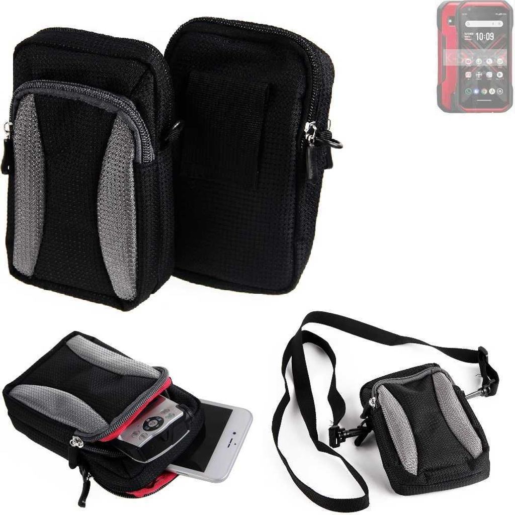 K-S-Trade Holster Schutz Hülle kompatibel mit Kyocera Torque G06 Handy Hülle Gürteltasche Umhängetasche mit Zusatzfach schwarz