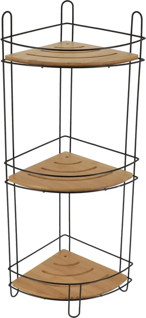 Étagère de douche stable métal noir et bois pour organiser vos flacons
