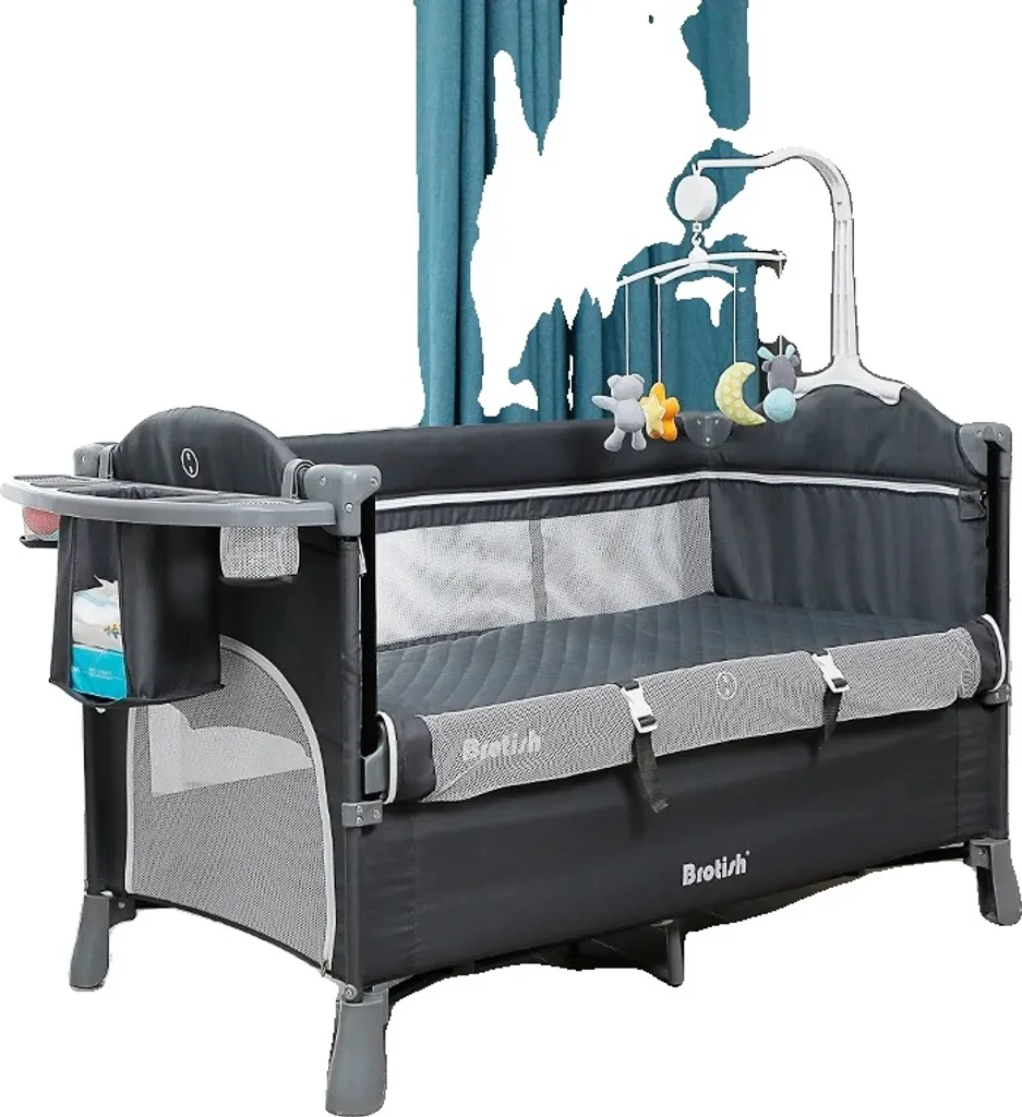 Lit d'appoint bébé multifonction gris et transportable de 0 à 6 mois