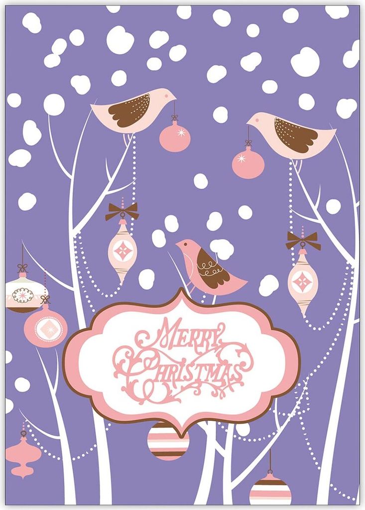 Romantische Vogel Weihnachtskarte mit Schnee: Merry Christmas