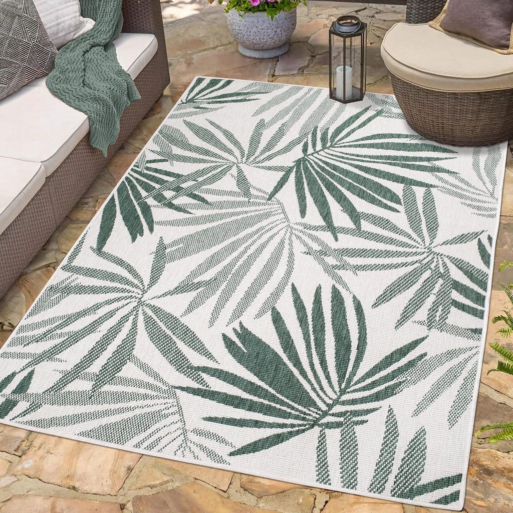 Teppich Outdoor Wetterfest - Grün, Creme - Wendeteppich - Produktbild 