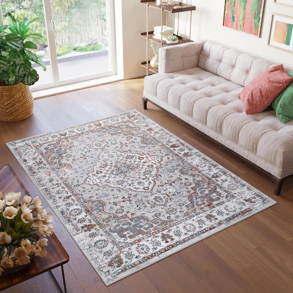 Tapiso Teppich VALLEY Modern Kurzflor Hellgrau Blau Wohnzimmer 120 x 170 cm