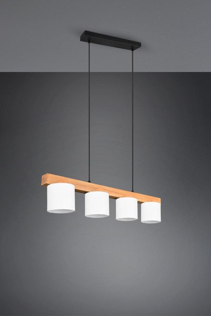 Hanglamp Cameron 4-lichts wit met houtbruin Productafbeelding 