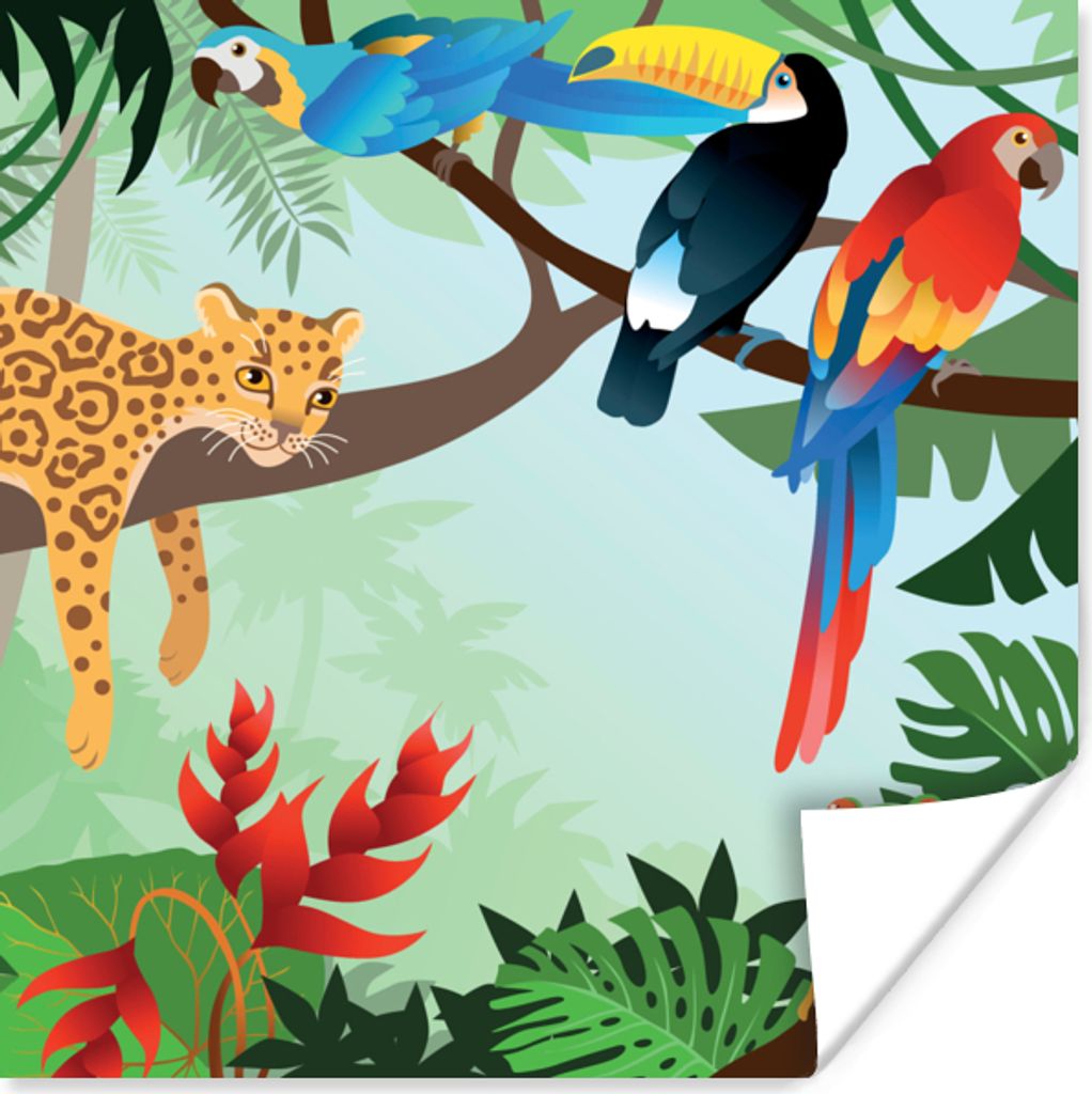 MuchoWow Poster Dschungeltiere - Tukan - Jungen - Mädchen - Leopard 30x30 cm - Wandposter - Printing