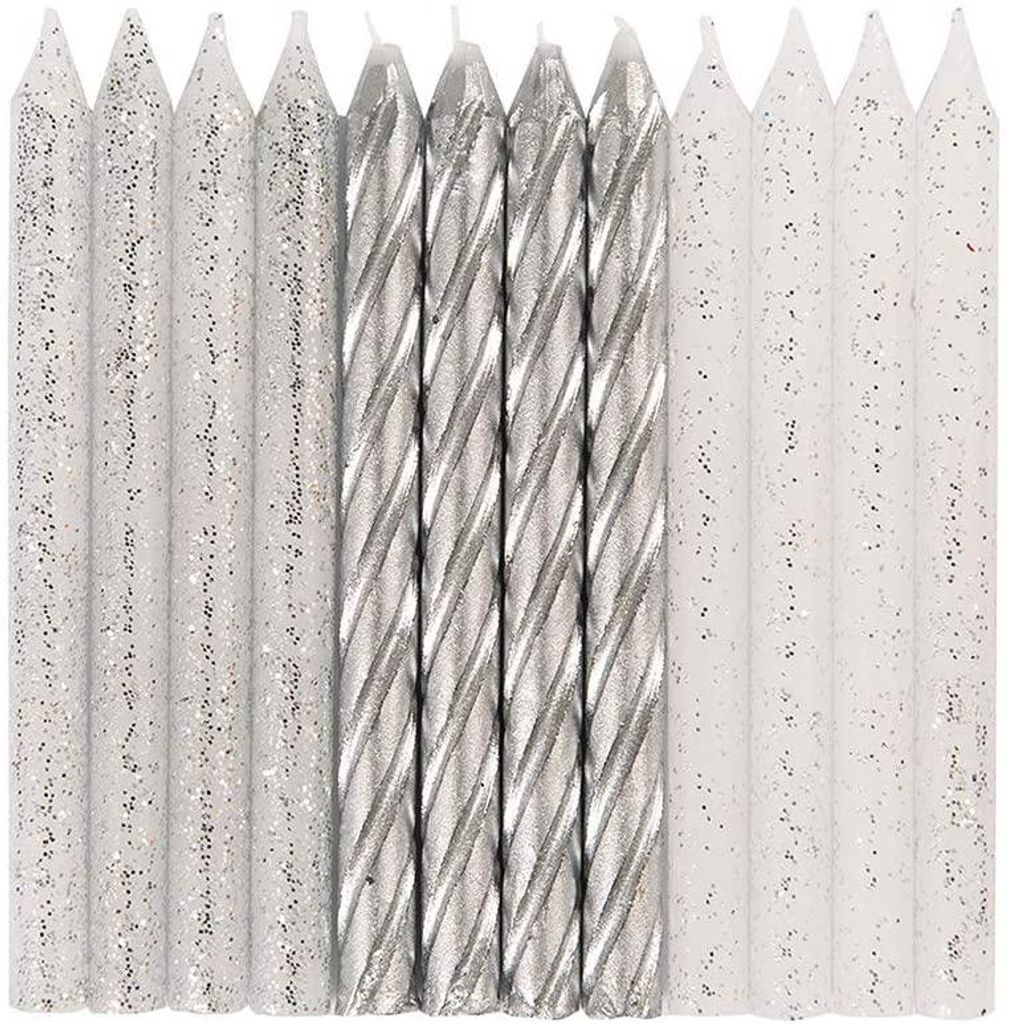 24 Geburtstagskerzen silber Mix Produktbild 