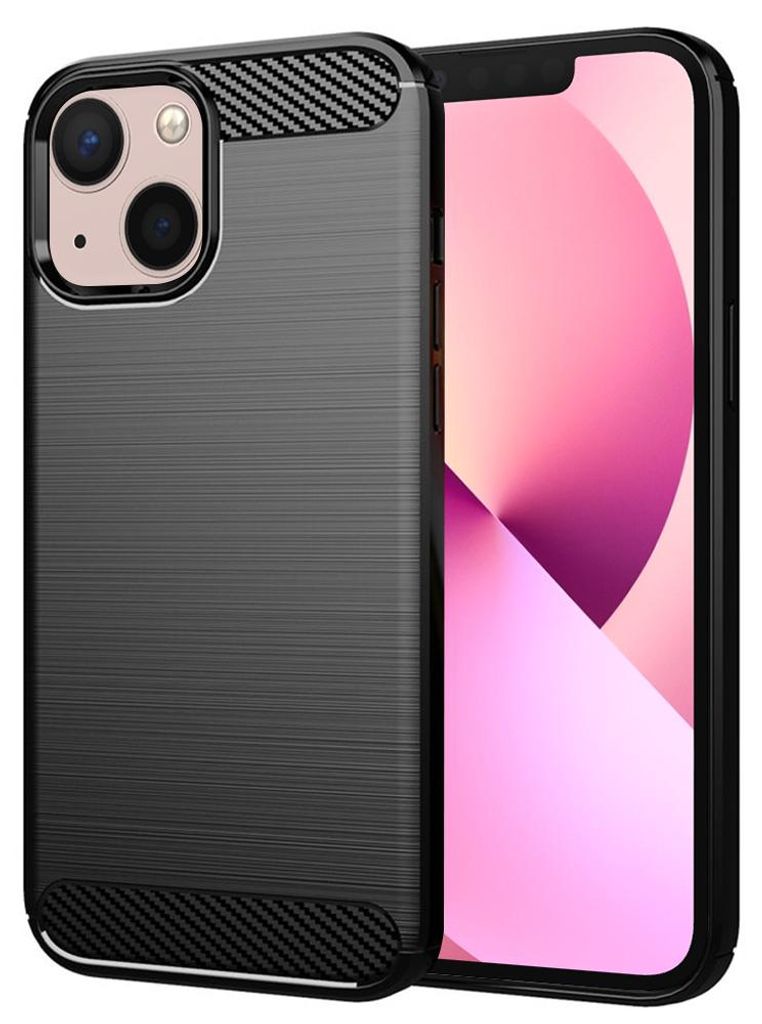 Techsuit Carbon Silicone Back Cover Hülle für Apple iPhone 13 Mini - Schwarz