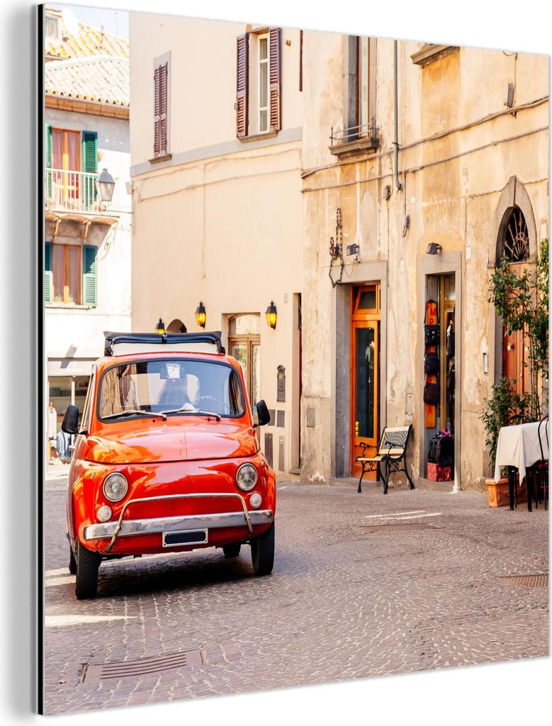 MuchoWow Wanddekoration Metall Metallbild Wandkunst 50x50 cm Italien - Straße - Oldtimer - Auto MuchoWow Aluminium Gemälde - Alubild - Industrial