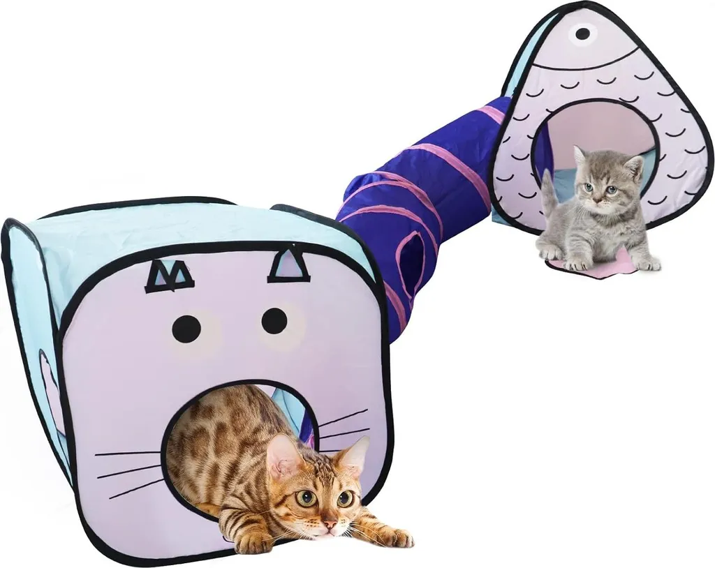 Aire de jeux pliable pour chats et lapins avec cube et tunnels amovibles