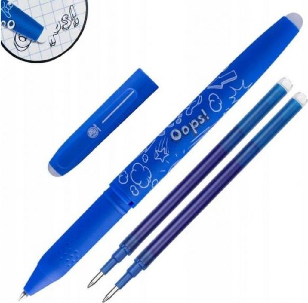 Gummierter Stift OOPS! 0,6mm, blau, zwei Radiergummis + 2 St. Minen, Blister, 201319007