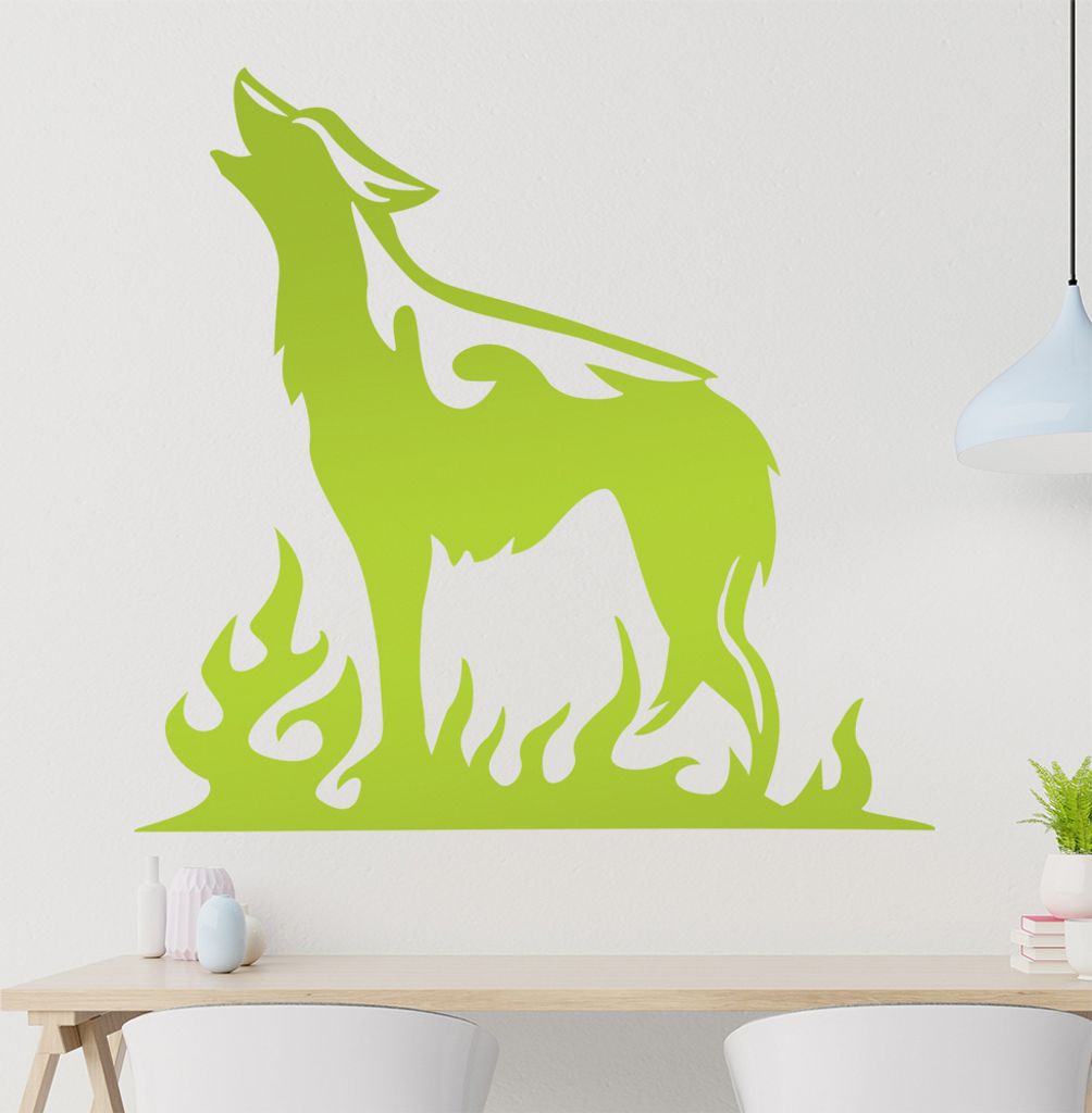 heulender Wolf Flammen Wandtattoo in 6 Größen - Wandaufkleber Wall Sticker - Dekoration, Küche, Wohnzimmer, Schlafzimmer, Badezimmer