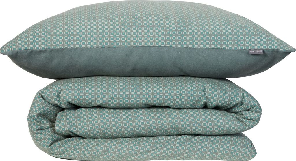 Schiesser Bettwäscheset Lucy | 2-teilig | Grafikprint | Feinbiber | 100% Baumwolle | Reißverschluss | 135x200cm + 80x80cm | Petrol