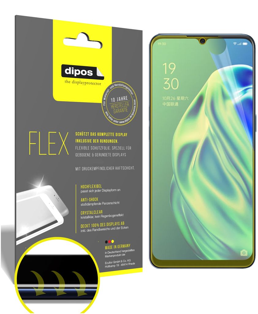 3x Schutzfolie für Oppo F15 Folie, 100% Displayabdeckung, dipos Flex