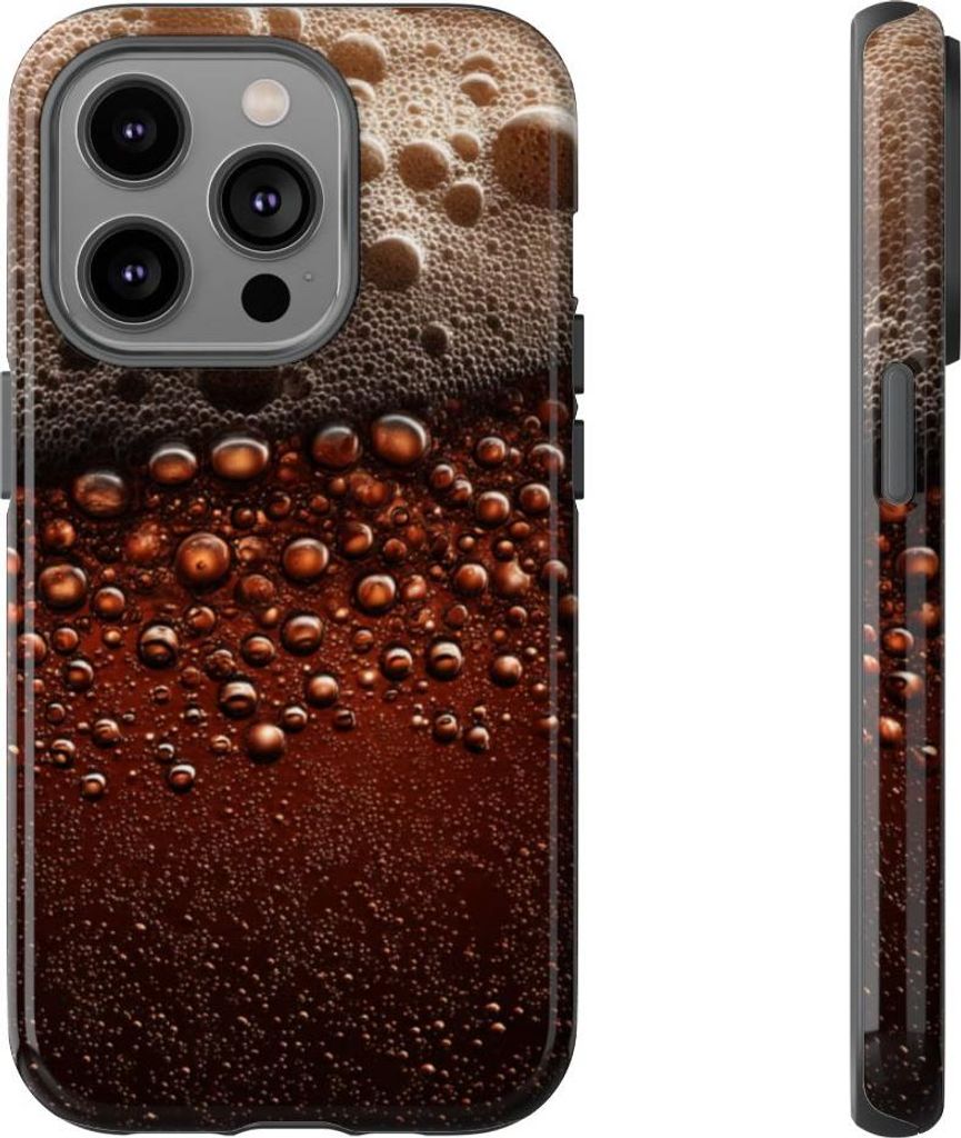 Nahaufnahme einer dunklen Bier-Schaumtextur – Hülle Kompatibel mit iPhone 14 Pro