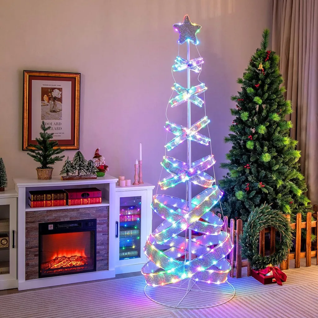 Sapin de Noël Spirale 210cm Pliable: Montage Rapide 341 LED Lumineux, Idéal Gain Place