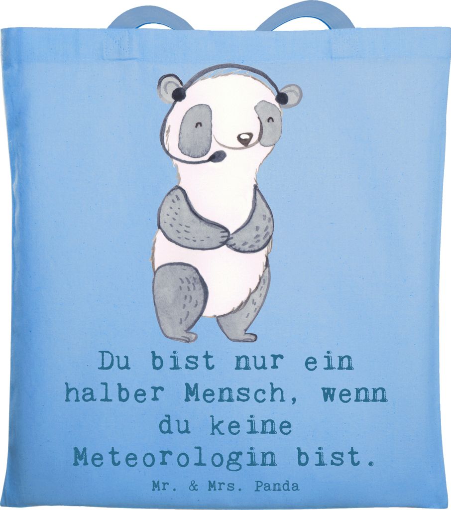 Mr. & Mrs. Panda Tote Bag Meteorologin Herz - Sky Blue - Geschenk, Tasche, Schultasche, Einkaufstasche, Shopping, Laptoptasche