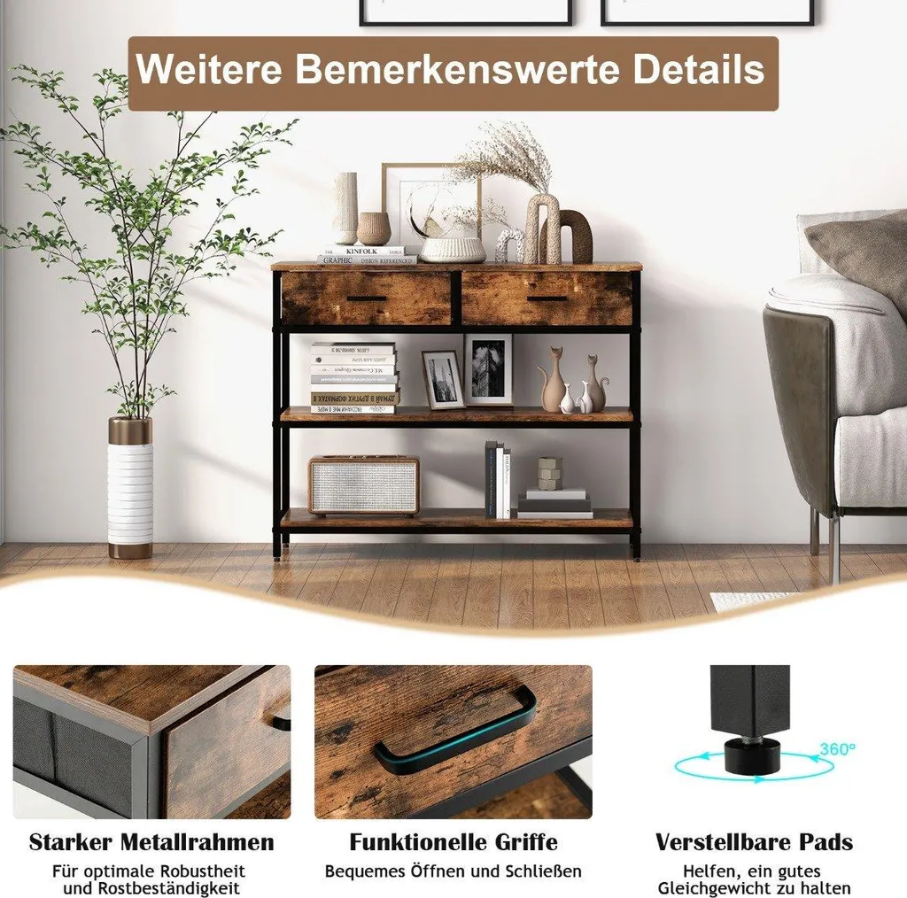 Consolle Ingresso 3 Livelli Stile Industriale 100cm - Marrone