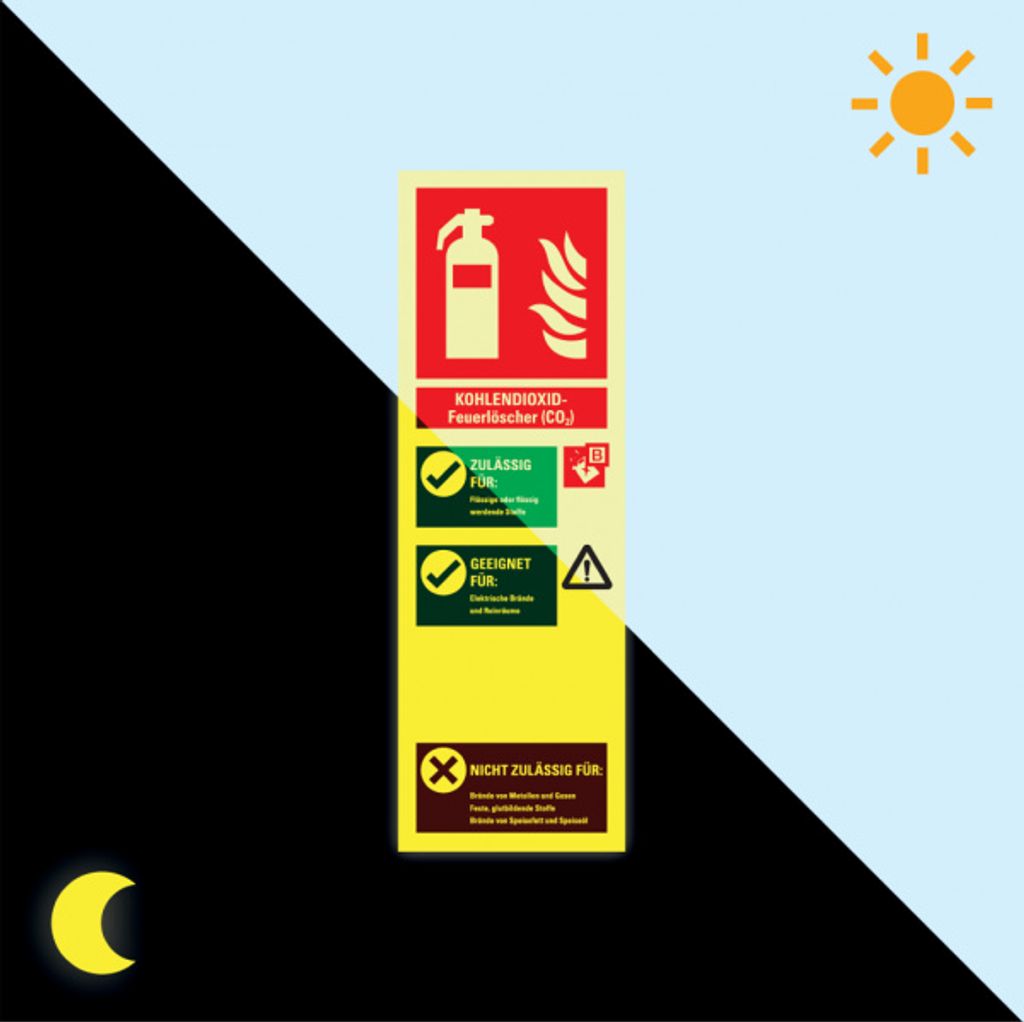PERMALIGHT power langnachleuchtend Aushang für Kohlendioxid-Feuerlöscher, Kun...