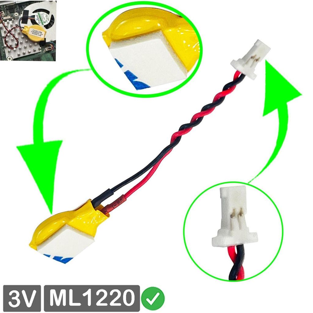 RTC ML1220 BIOS Batterie CMOS Knopfzelle Akku Battery mit Steckerkabel für Lenovo IdeaPad Miix 510-12ISK (80U1000SGE), Miix 720-12IKB (80VV003SGE)