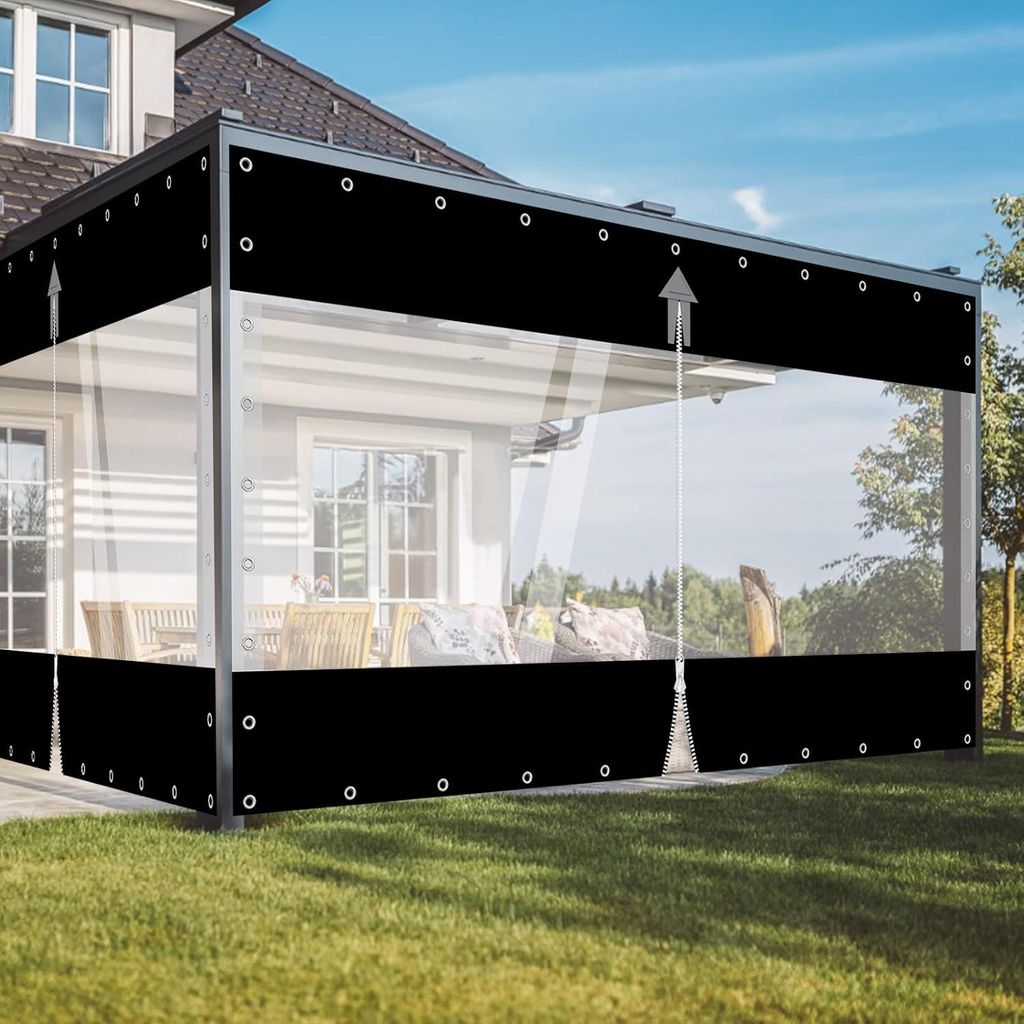 Transparent Plane mit ösen Abdeckplane Wasserfest Outdoor Vorhang 650G/m² Trennvorhang Regenschutzplane Zeltplane für Garage Terrasse Garten Bal...
