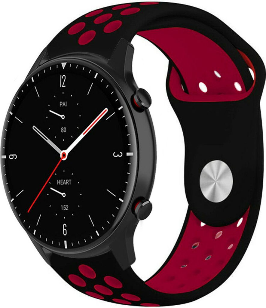 Strap-it Amazfit GTR 2 Sportarmband (Schwarz/Rot)