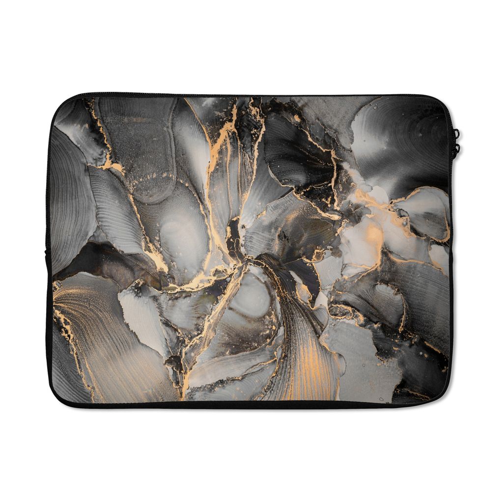 MuchoWow Laptop Hülle 17 Zoll Laptoptasche Grau - Luxus - Gold - Marmor - Zipper - Schutzabdeckung