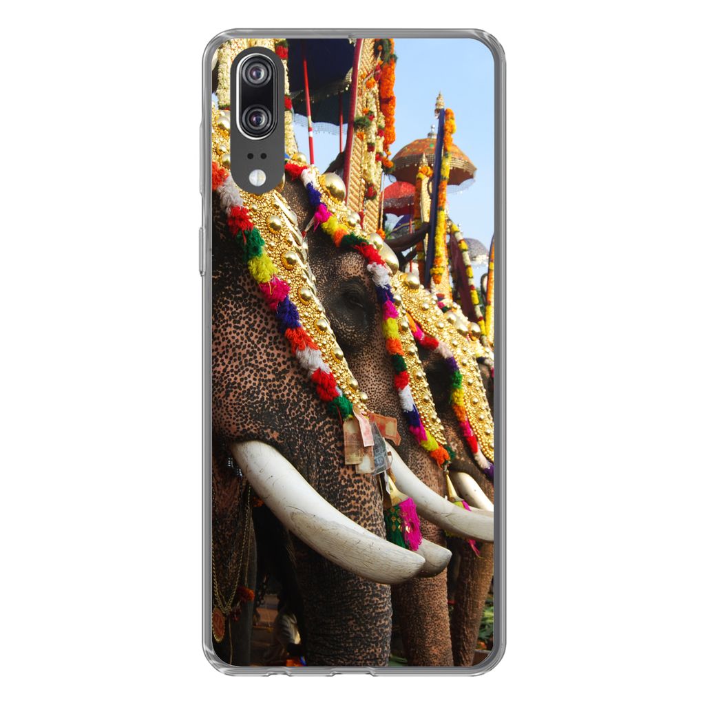 MuchoWow Handyhülle Schutzhülle Hülle für Huawei P20 Elefant - Parade - Tiere Silikon Softcase Handy Hülle - Hardcover