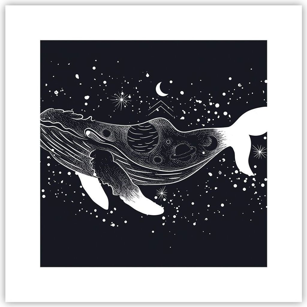 Poster - Poster ohne Rahmen - Wal Schwarzweiß Grafik - 30x30 cm - Wand Bild - Wanddeko - Wandbilder - Kunstposter - Wandposter - Bilder - Kunstdru...