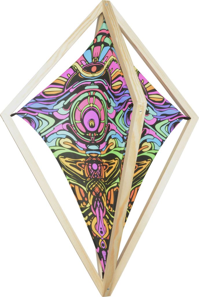 PSYWORK Schwarzlicht Elasthan 3D | Raute Dragon Temple II | 60 x 86cm | UV-aktiv | fluoreszierend | Dekoobjekt Hängedekoration Partydeko Goa Trippy